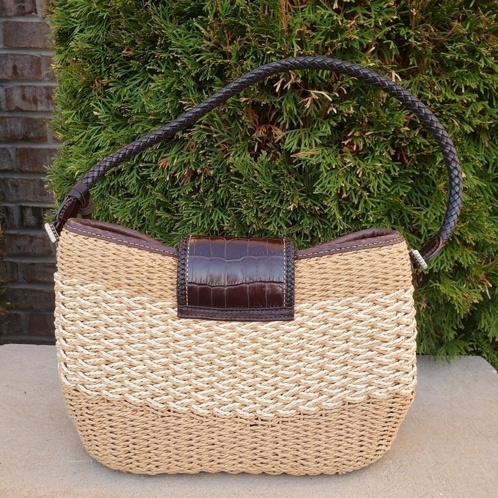 Brighton Heart Straw and Leather Handbag - Picture 2 of 6